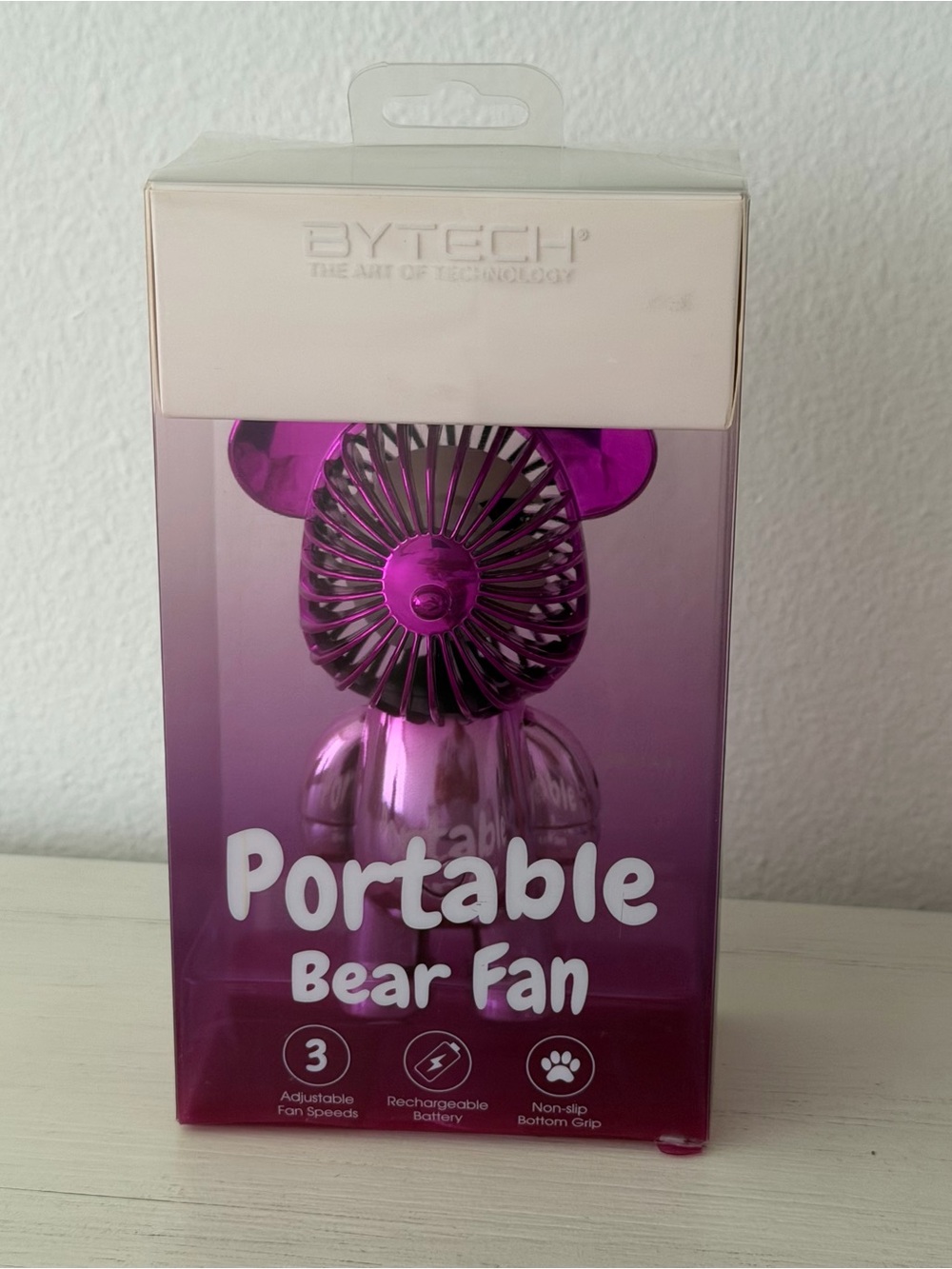 Bytech Portable Bear Fan - Metallic Pink - 3 Speeds & Rechargeable
